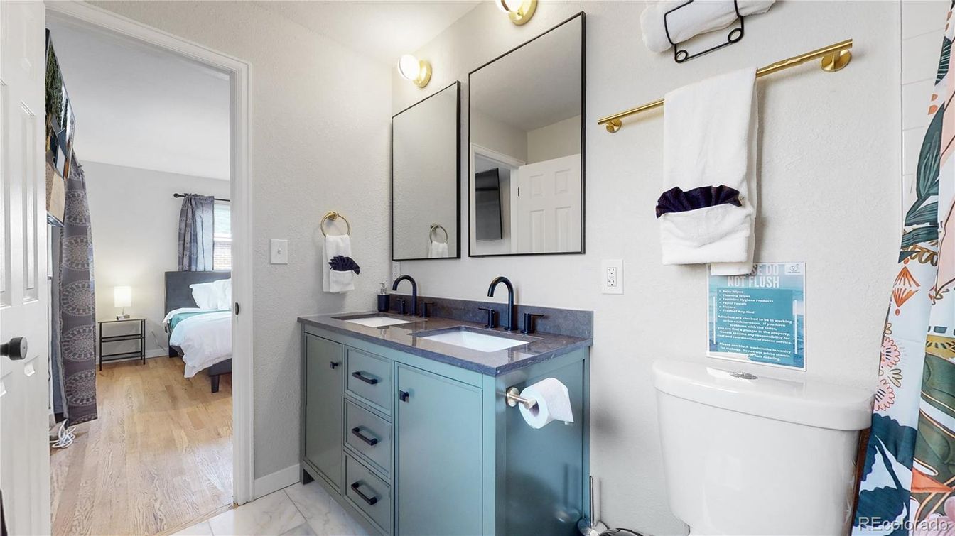 Bathroom, Bedroom, Dual Sink Vanities, Interior, Wood Texture Flooring