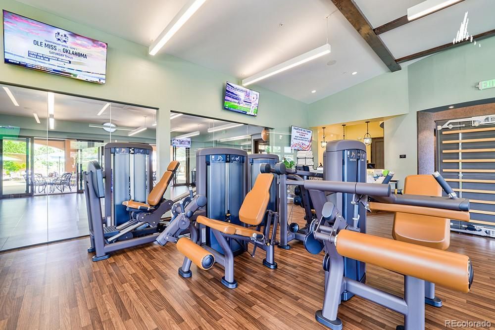 Fitness Equipment, Gym, Interior, Recessed Lighting, Wood Texture Flooring
