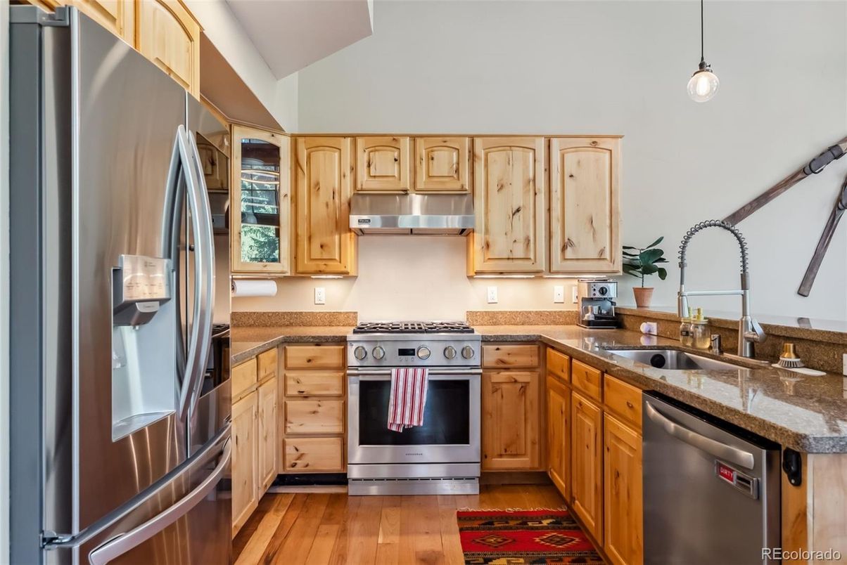 Interior, Kitchen, Pendant Lights, Stainless Steel Appliances, Wood Texture Flooring