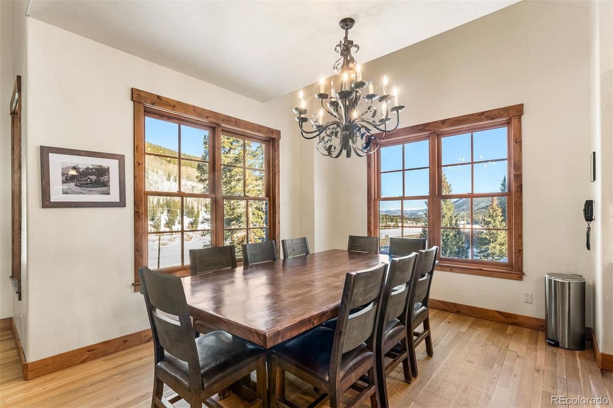 Chandelier, Dining room, Interior, Wood Texture Flooring