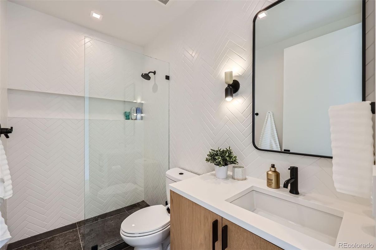 Bathroom, Glass Shower, Interior, Recessed Lighting