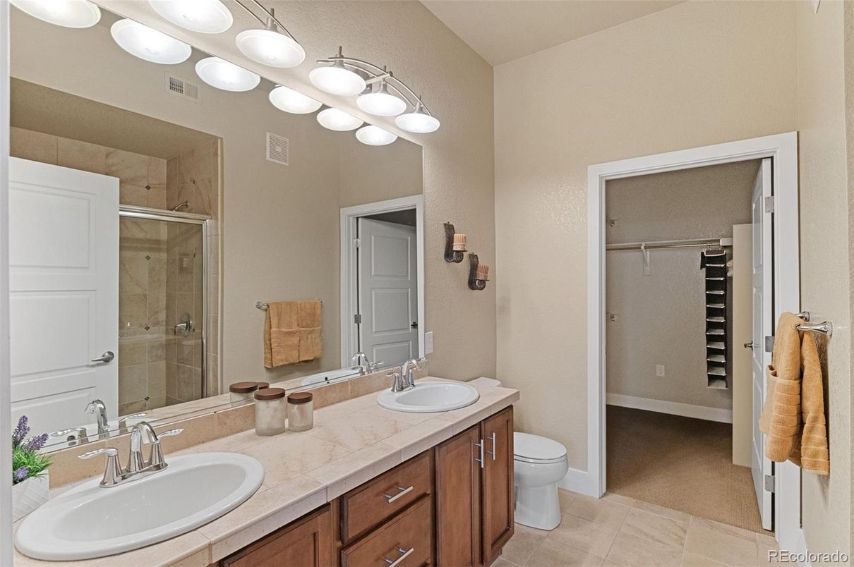 Bathroom, Dual Sink Vanities, Glass Shower, Interior, Tile Countertops