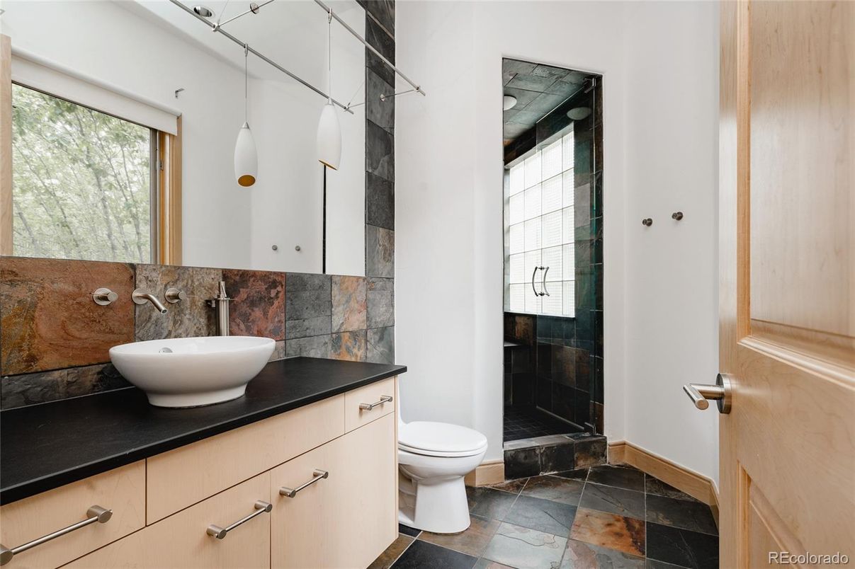 Bathroom, Glass Shower, Interior, Pendant Lights