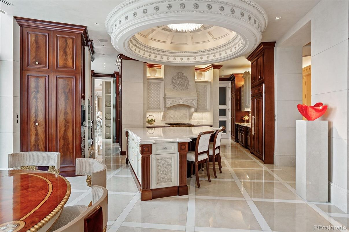 Chandelier, Interior, Kitchen, Recessed Lighting, Stainless Steel Appliances