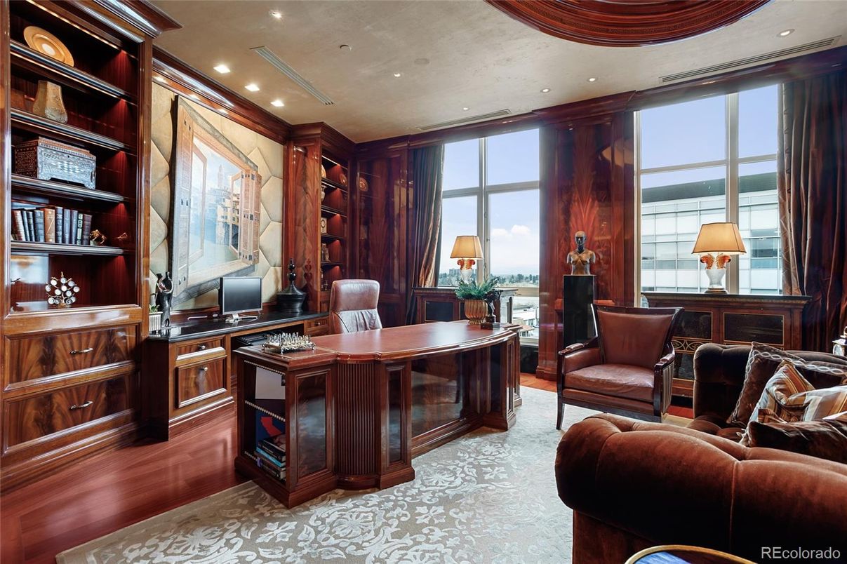 Home Office, Interior, Recessed Lighting, Wood Texture Flooring