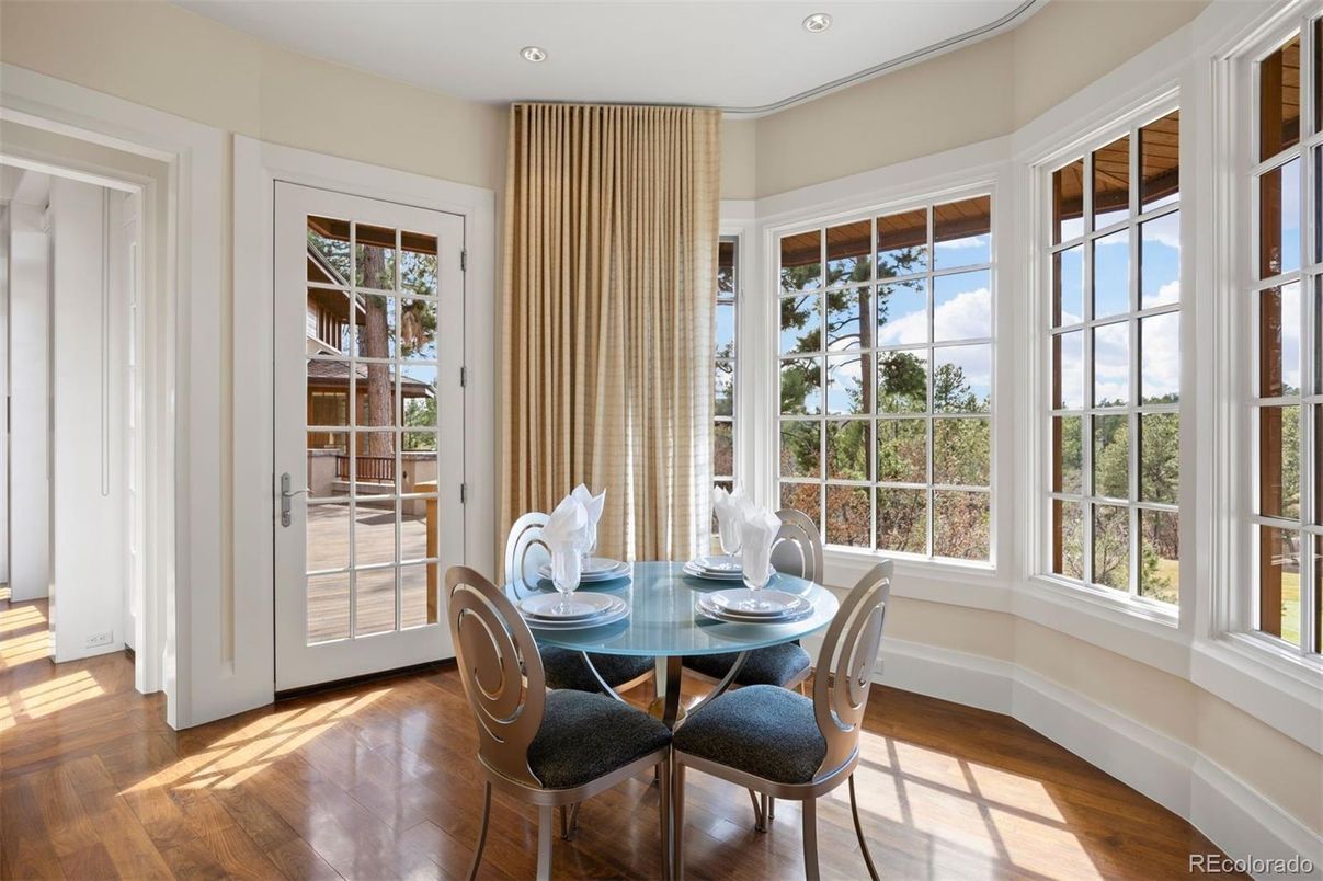 Dining room, Interior, Recessed Lighting, Wood Texture Flooring