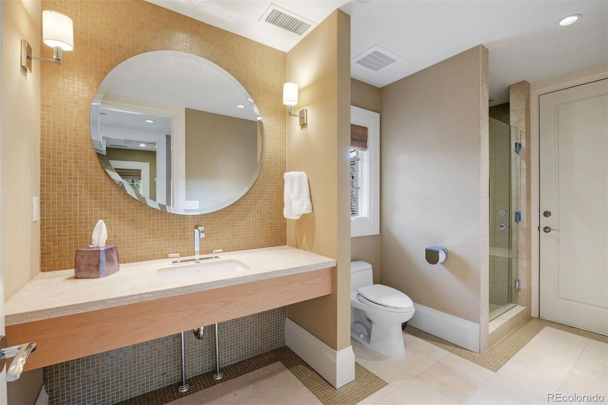 Bathroom, Glass Shower, Interior, Recessed Lighting