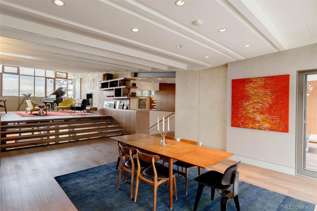 Dining room, Fitness Equipment, Interior, Recessed Lighting, Wood Texture Flooring