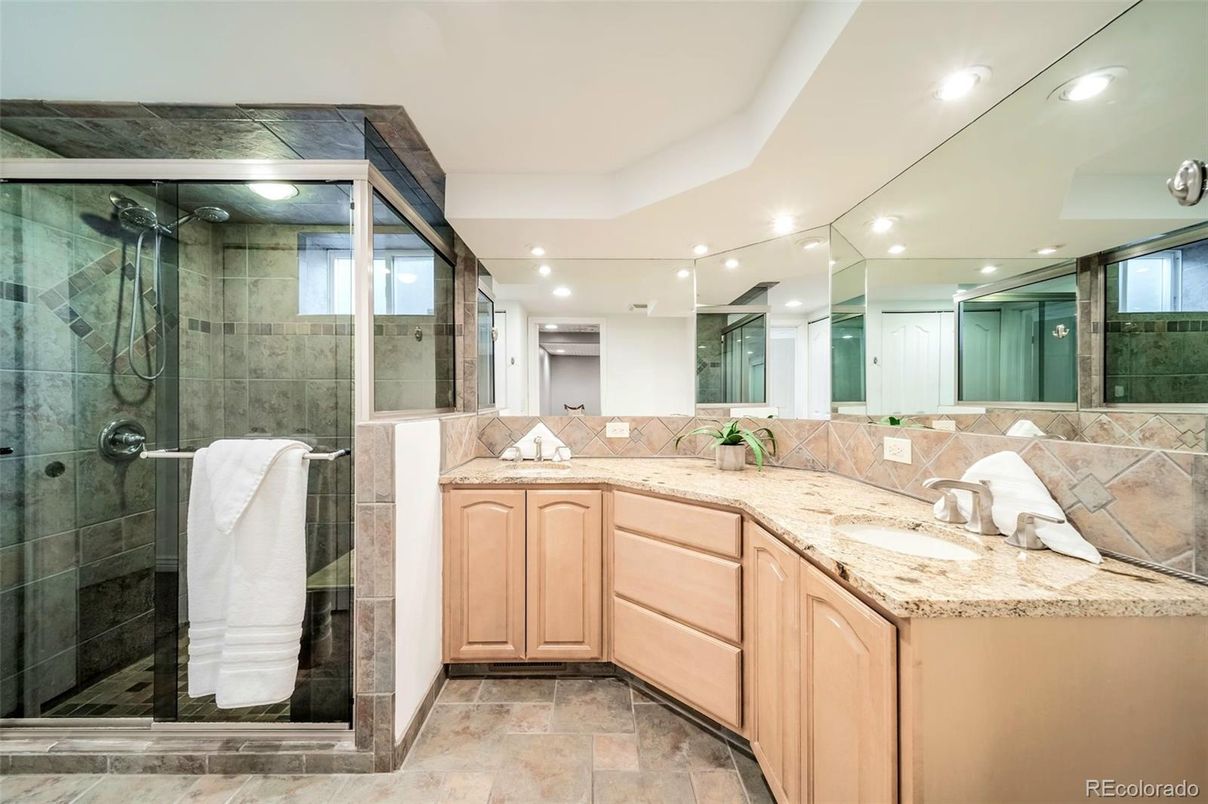 Bathroom, Dual Sink Vanities, Glass Shower, Interior, Recessed Lighting