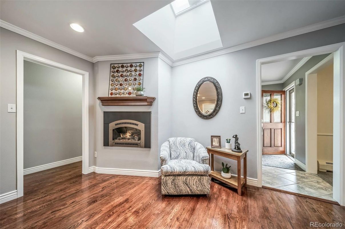 Fireplace, Interior, Recessed Lighting, Wood Texture Flooring