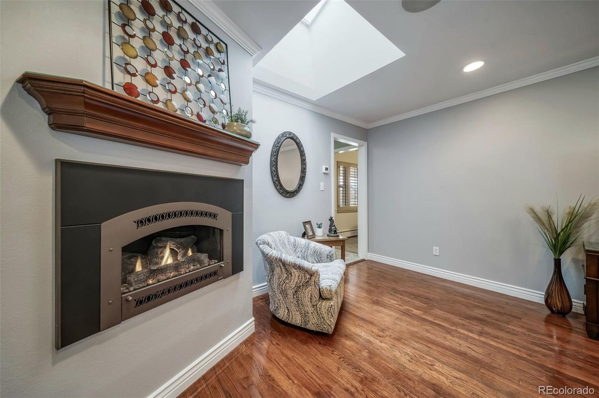 Fireplace, Interior, Recessed Lighting, Wood Texture Flooring