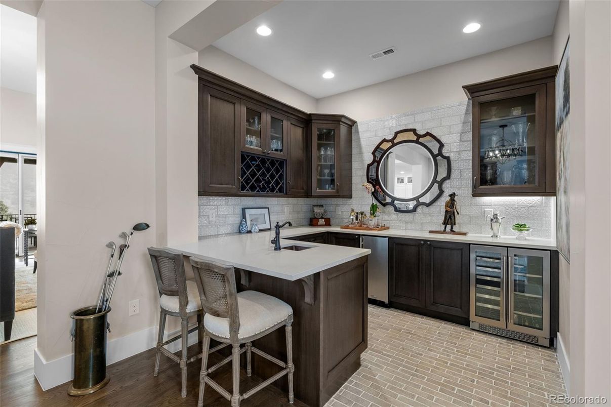 Interior, Kitchen, Recessed Lighting, Stone Walls, Wood Texture Flooring