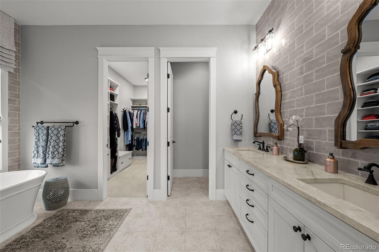 Bathroom, Dual Sink Vanities, Interior, Stone Walls, Walk-in Closets