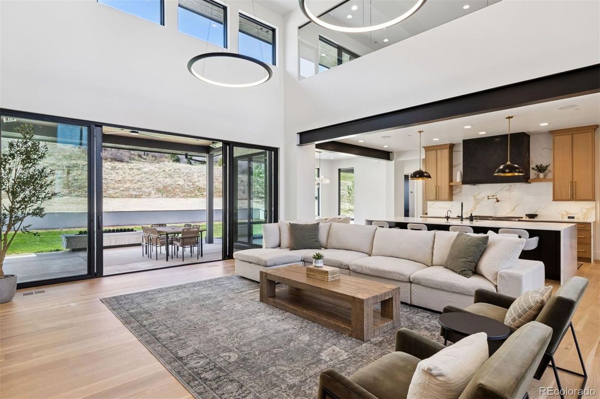 Dining room, Interior, Kitchen, Living room, Pendant Lights, Recessed Lighting, Wood Texture Flooring