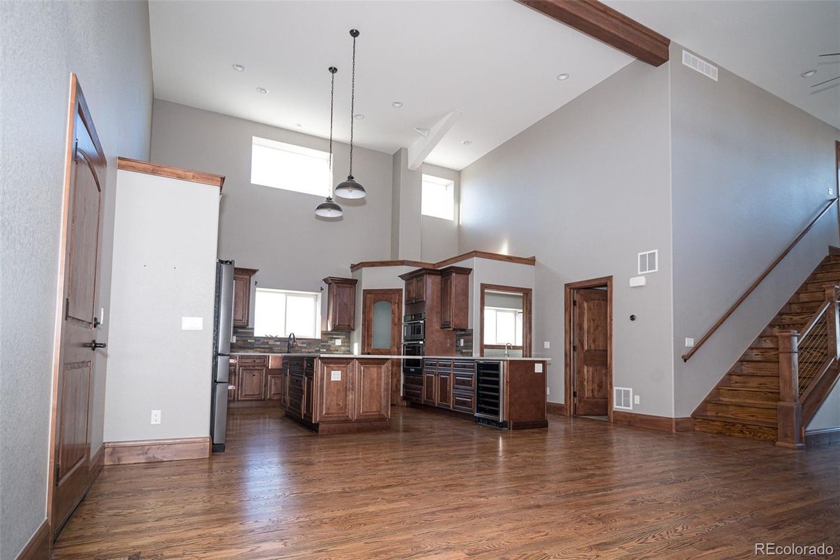 Interior, Kitchen, Pendant Lights, Recessed Lighting, Wood Texture Flooring