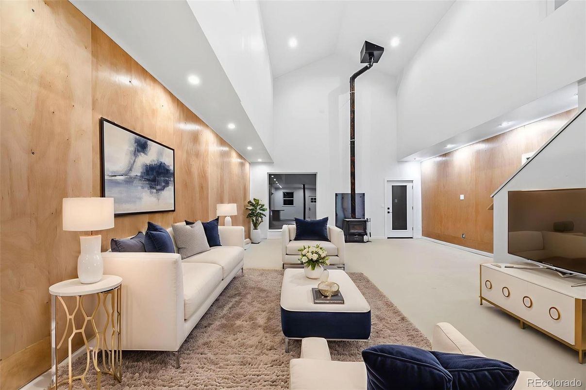 Interior, Living room, Recessed Lighting, Wooden Walls