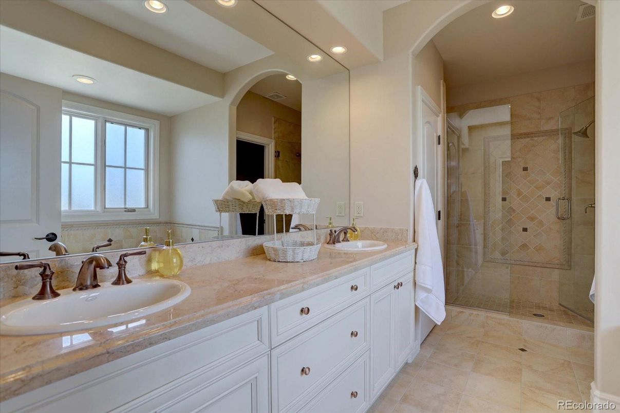 Bathroom, Dual Sink Vanities, Glass Shower, Interior, Recessed Lighting