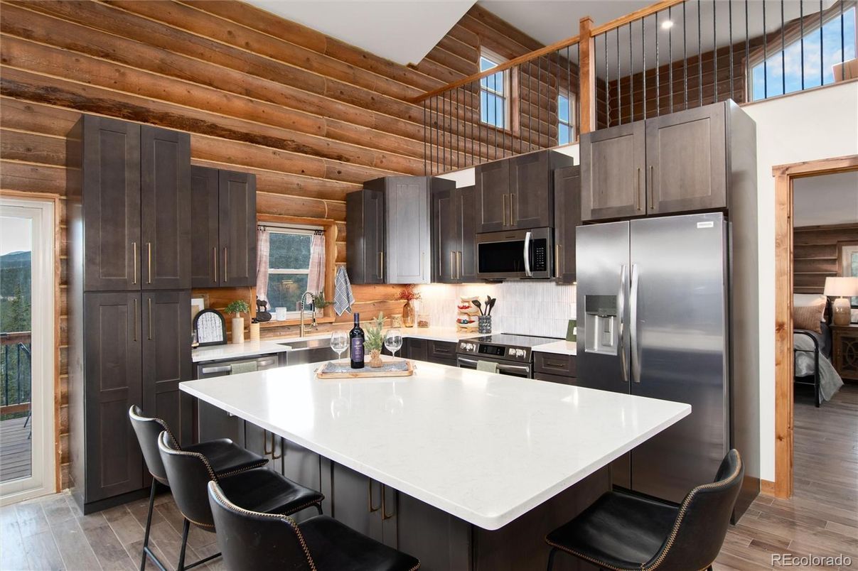 Interior, Kitchen, Stainless Steel Appliances, Wood Texture Flooring, Wooden Walls