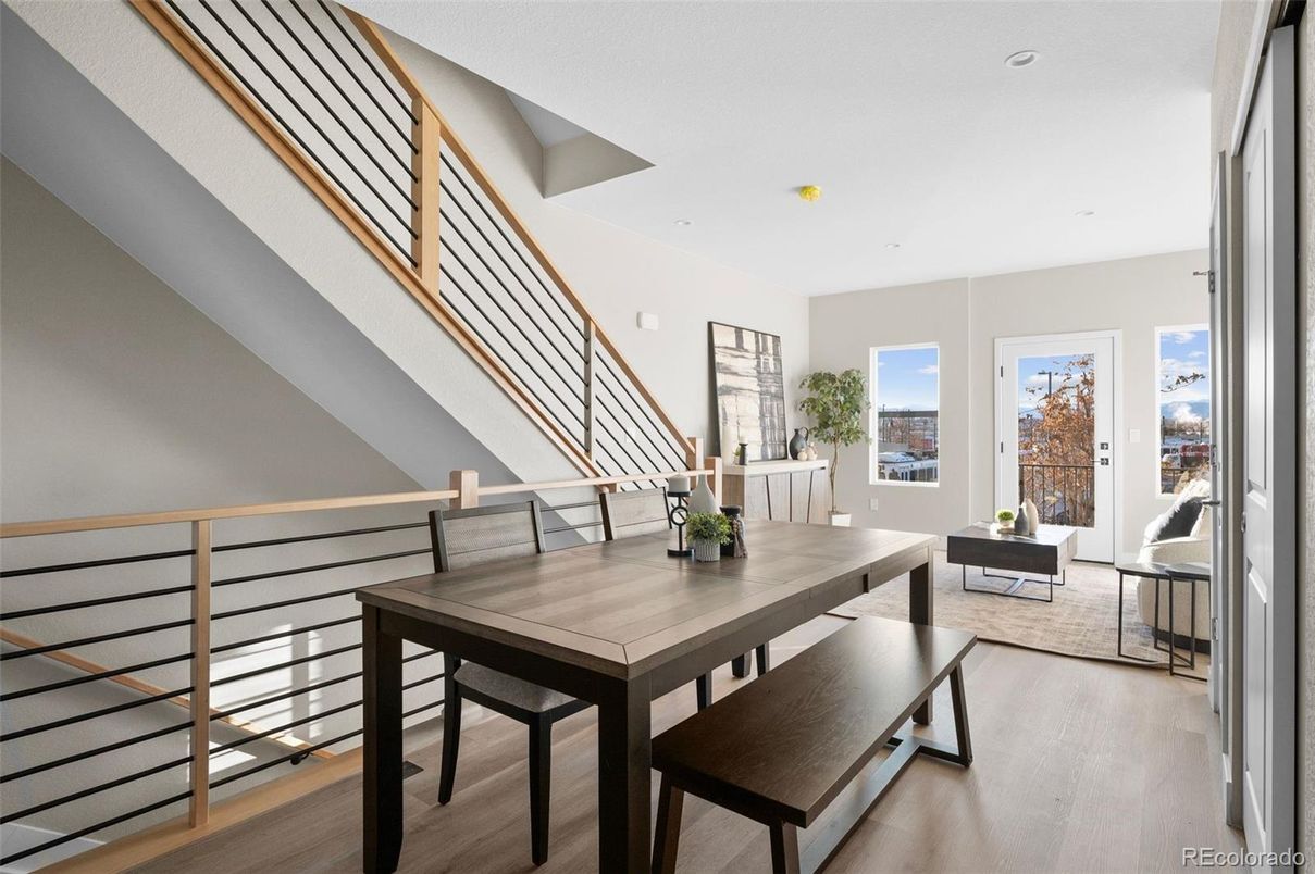 Dining room, Interior, Recessed Lighting, Wood Texture Flooring