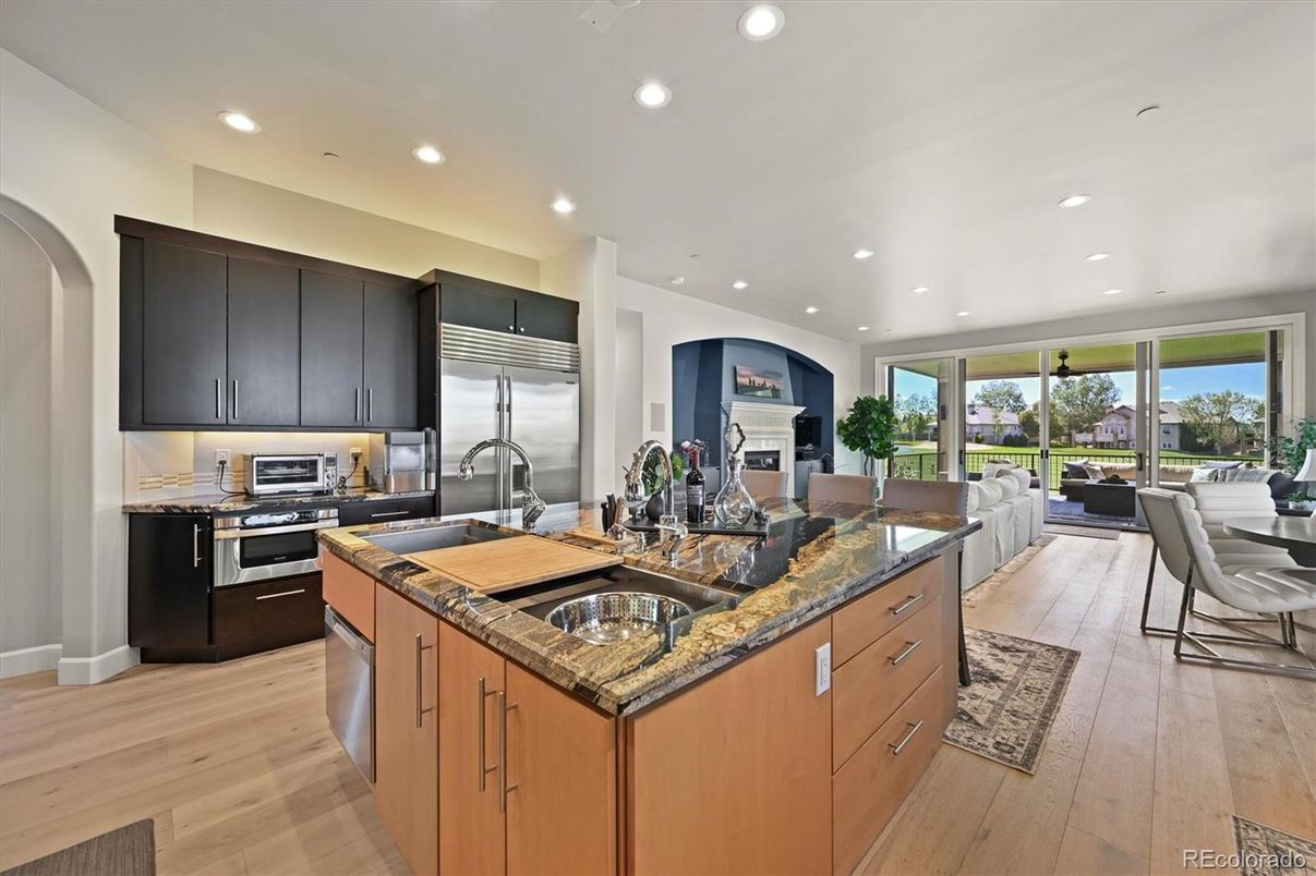 Interior, Kitchen, Living room, Recessed Lighting, Stainless Steel Appliances, Wood Texture Flooring