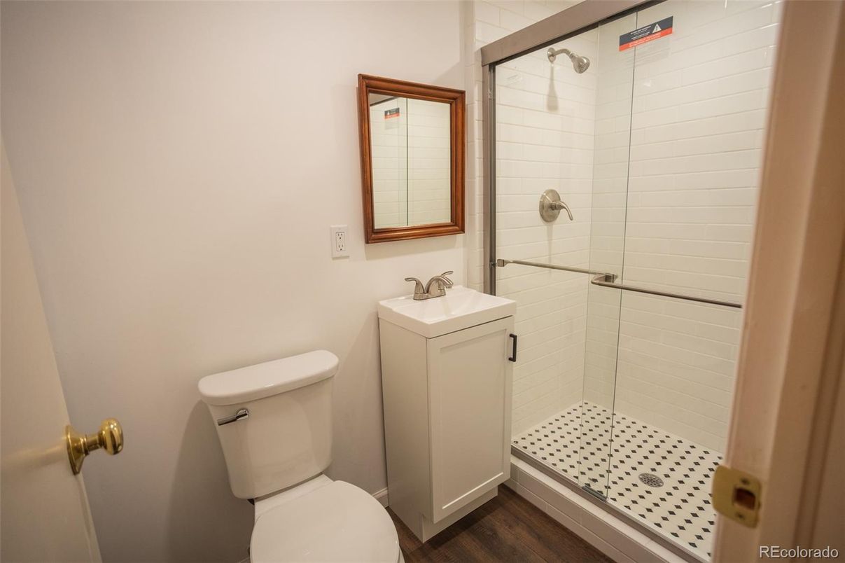 Bathroom, Glass Shower, Interior, Wood Texture Flooring