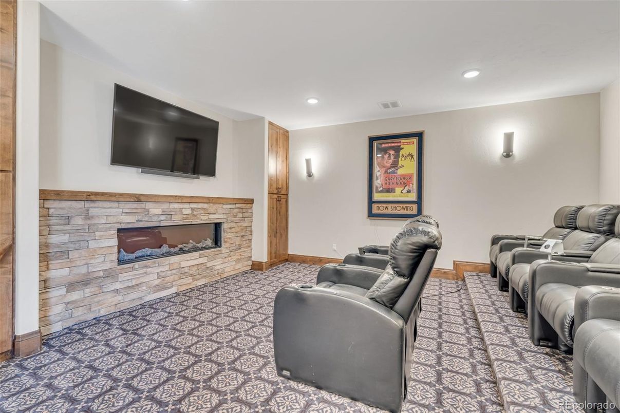 Home Theatre Room, Fireplace, Interior, Recessed Lighting, Theatre Room