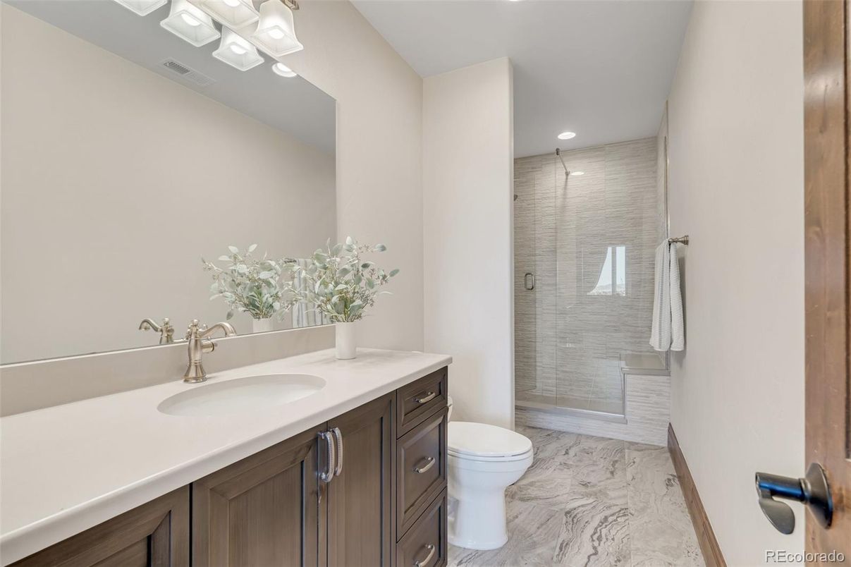 Bathroom, Glass Shower, Interior, Marble, Recessed Lighting