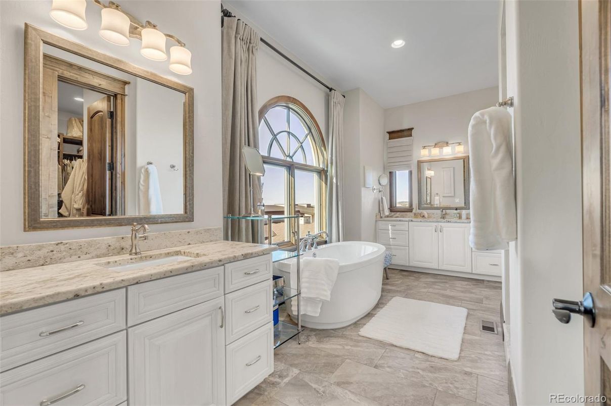 Bathroom, Dual Sink Vanities, Free Standing Baths, Interior, Recessed Lighting