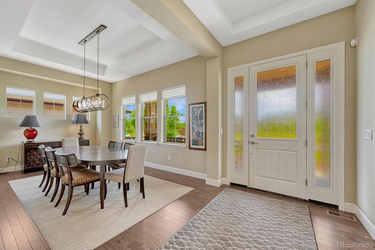 Chandelier, Dining room, Interior, Pendant Lights, Wood Texture Flooring