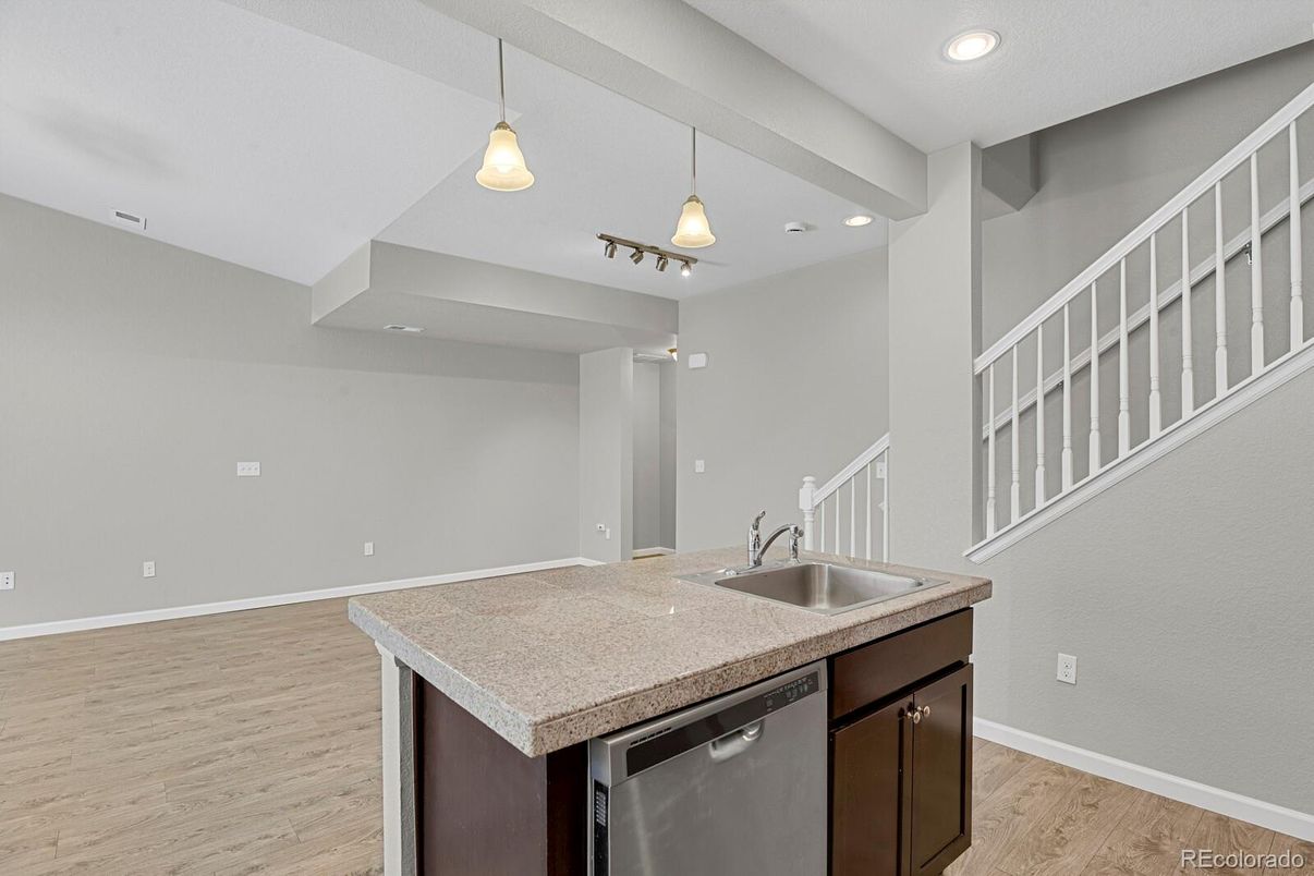 Interior, Kitchen, Pendant Lights, Recessed Lighting, Wood Texture Flooring