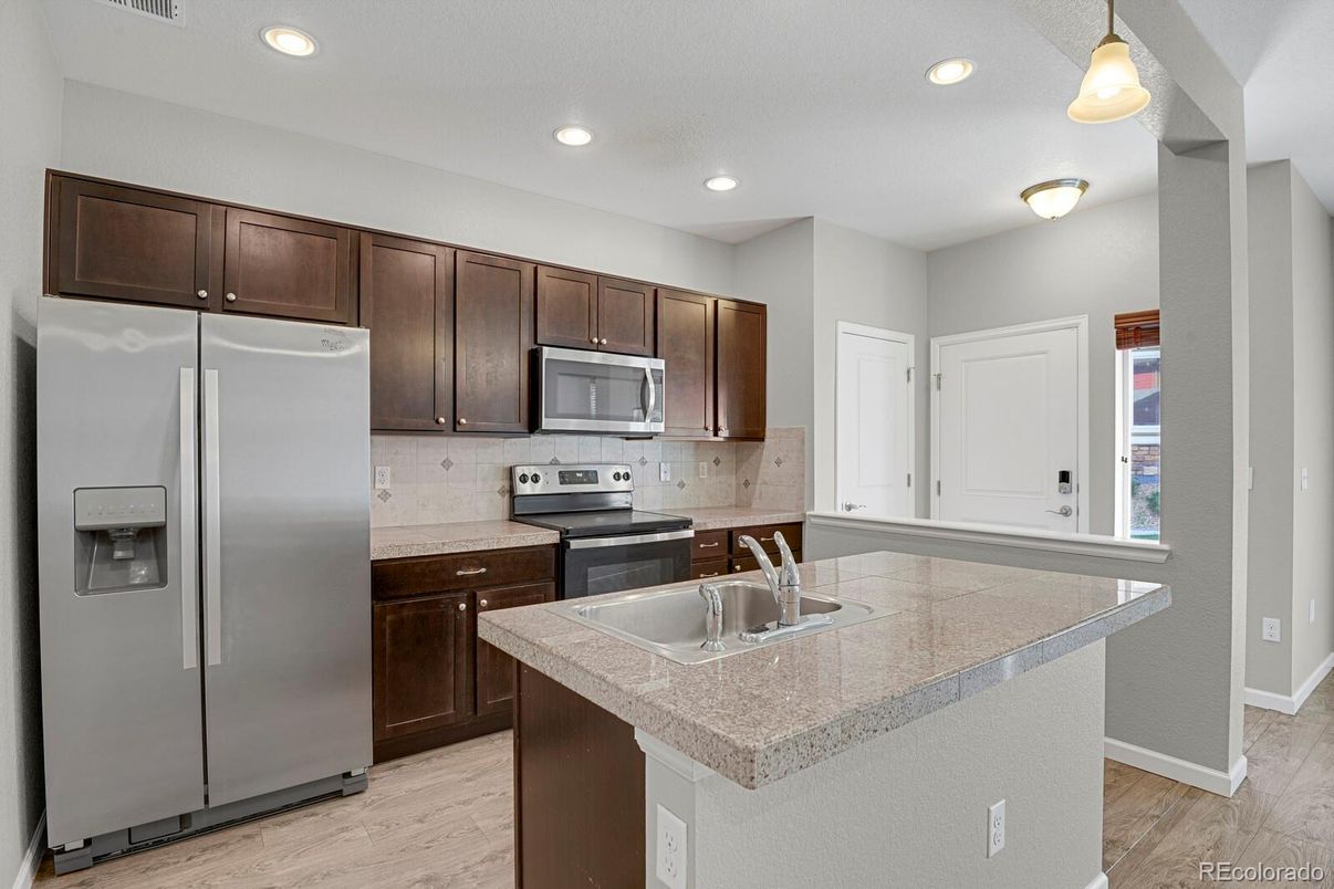 Interior, Kitchen, Recessed Lighting, Wood Texture Flooring
