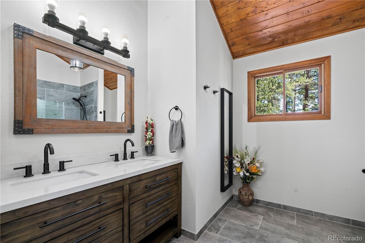 Bathroom, Dual Sink Vanities, Interior, Wooden Ceilings