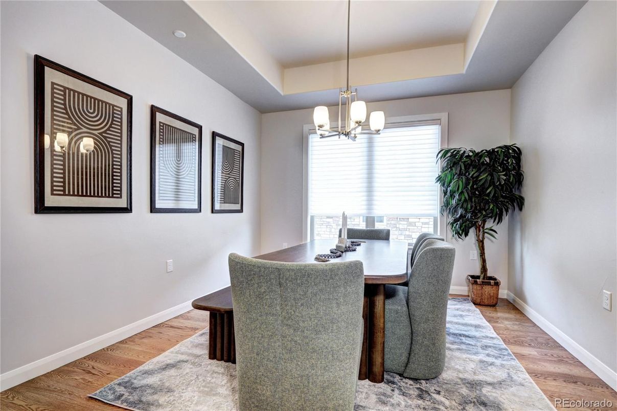Chandelier, Dining room, Interior, Pendant Lights, Wood Texture Flooring