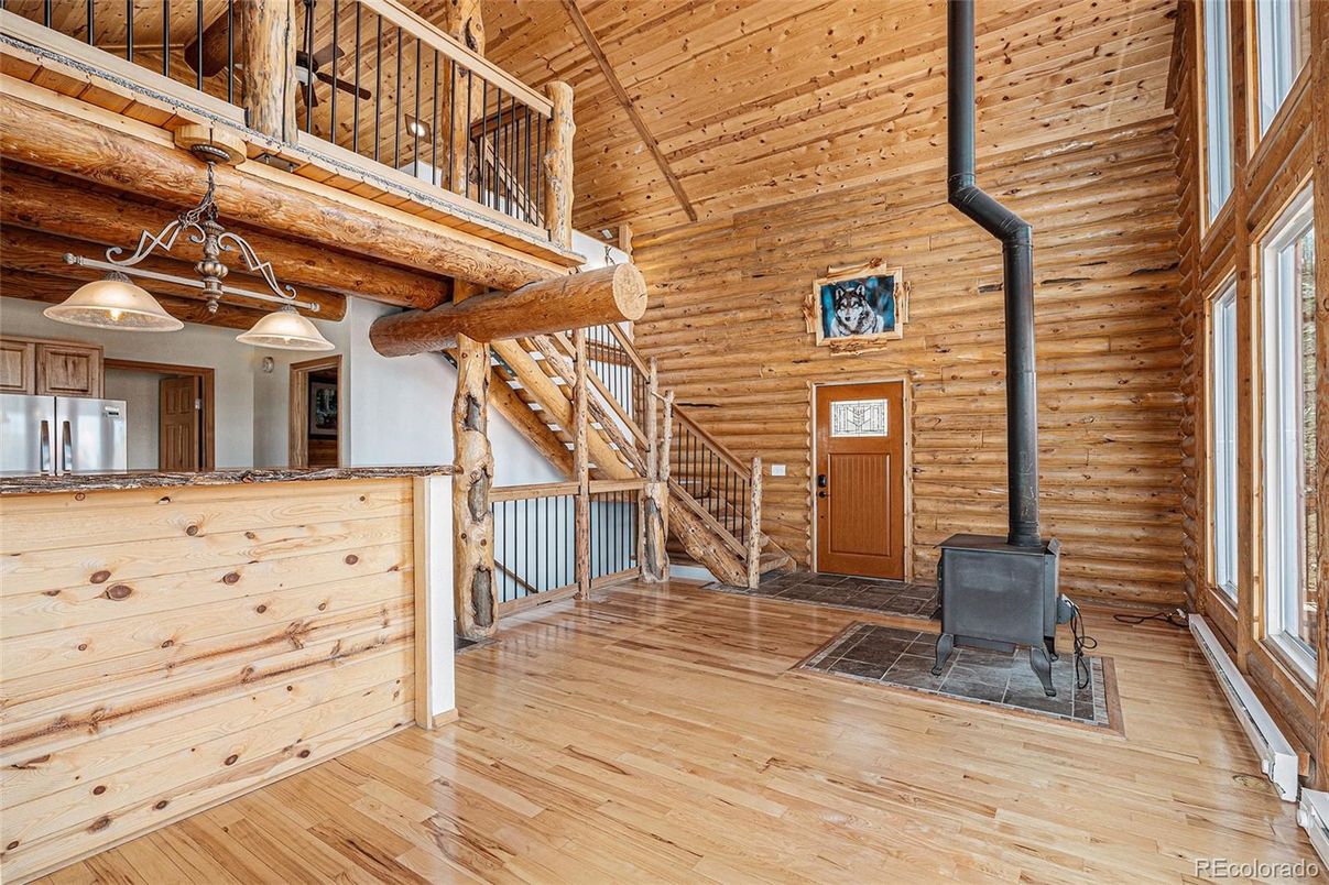 Fireplace, Interior, Pendant Lights, Wooden Beams, Wooden Ceilings, Wood Texture Flooring, Wooden Walls