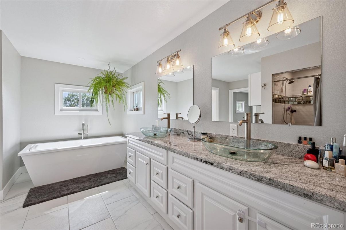 Bathroom, Dual Sink Vanities, Free Standing Baths, Interior, Marble
