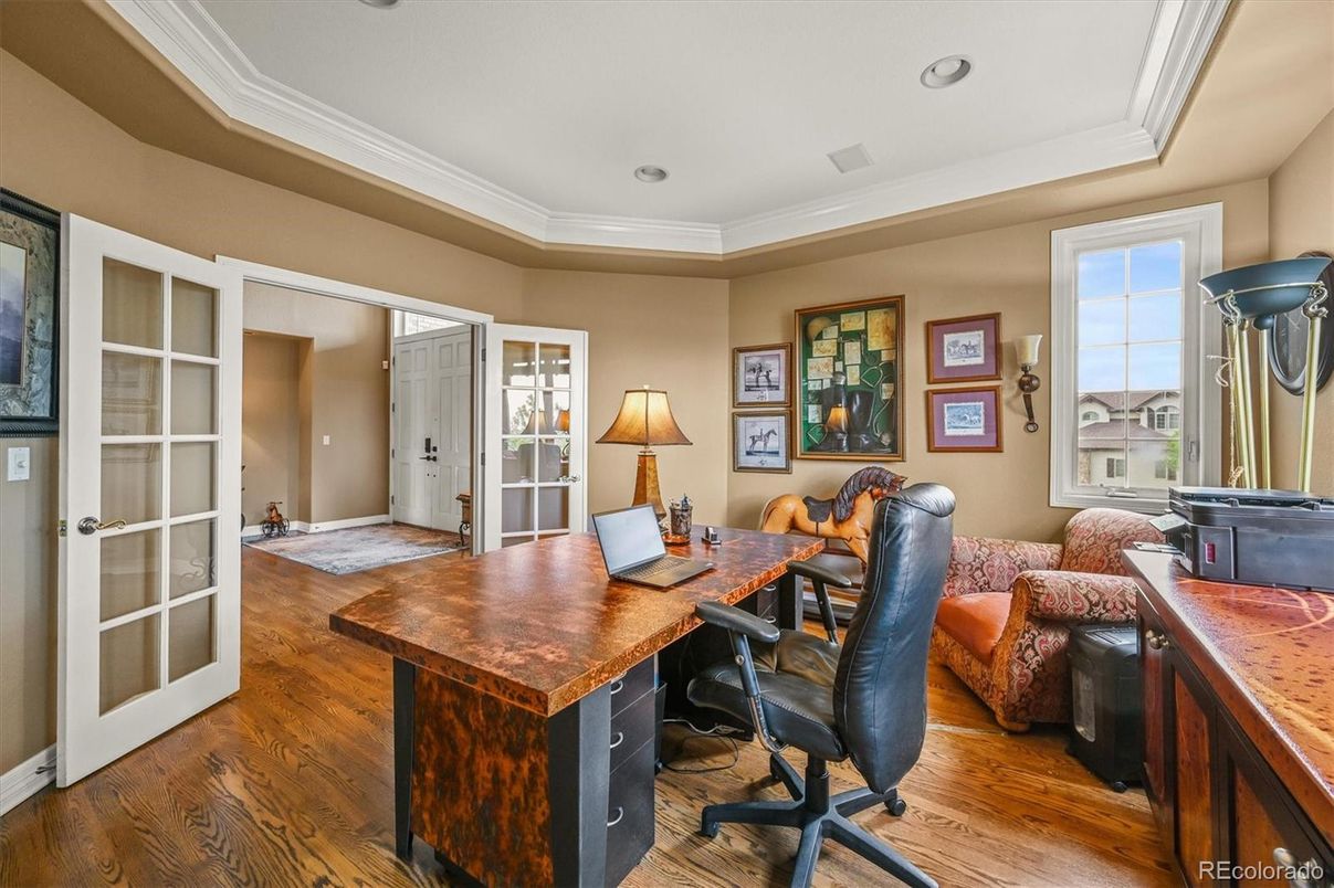 Home Office, Interior, Recessed Lighting, Wood Texture Flooring