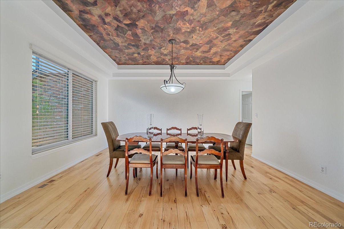 Dining room, Interior, Pendant Lights, Wood Texture Flooring
