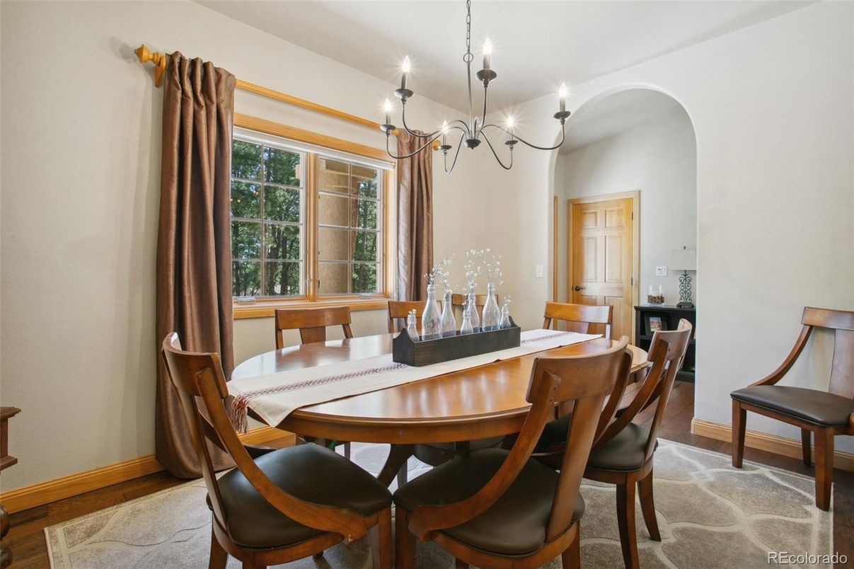 Chandelier, Dining room, Interior, Wood Texture Flooring