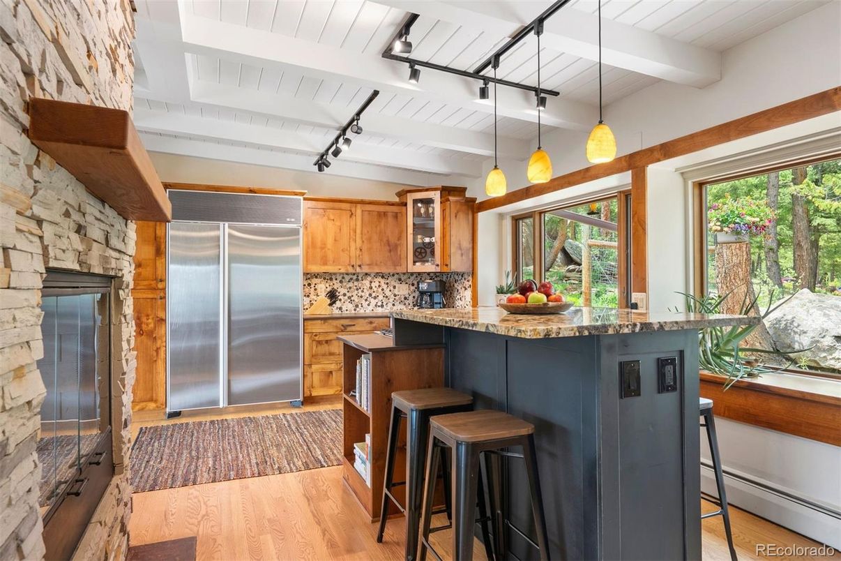Interior, Kitchen, Pendant Lights, Stainless Steel Appliances, Wood Texture Flooring