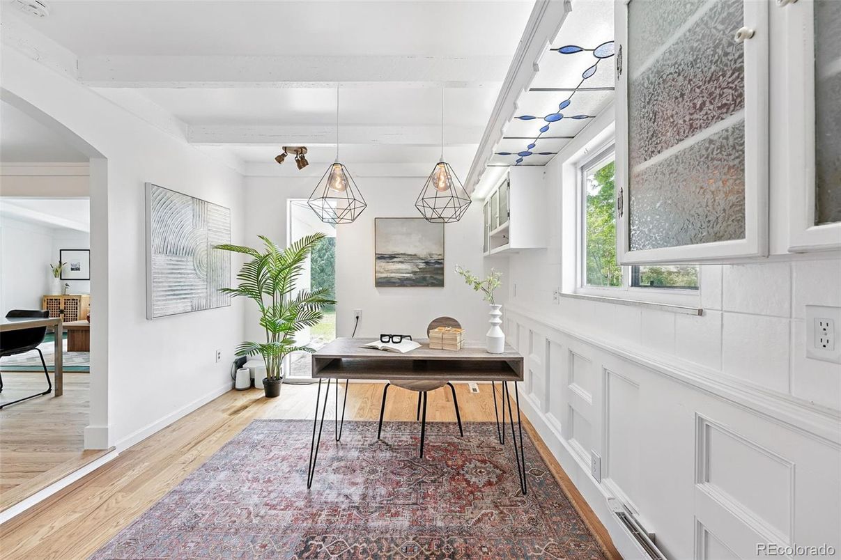 Home Office, Interior, Pendant Lights, Wood Texture Flooring