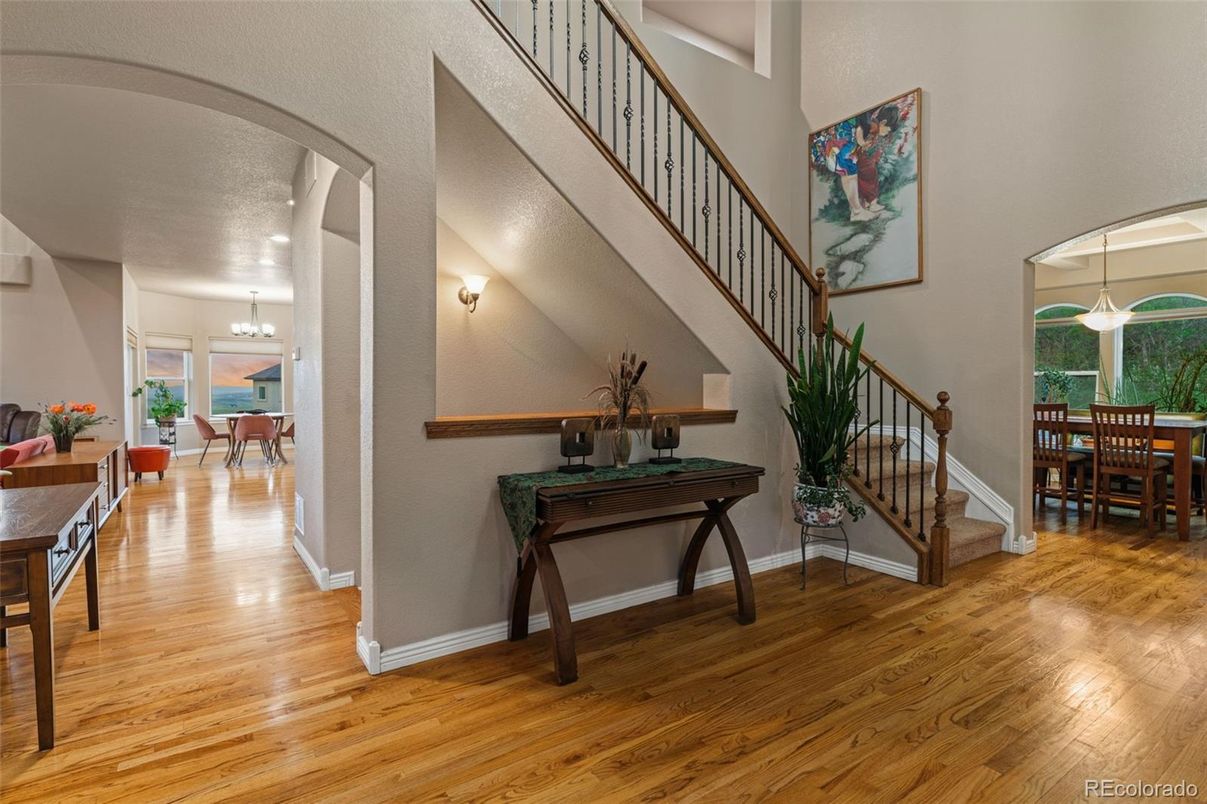 Chandelier, Dining room, Interior, Wood Texture Flooring
