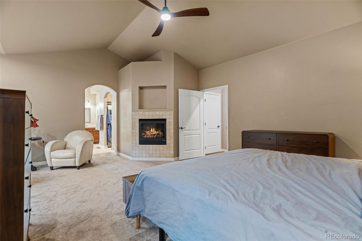 Bedroom, Fireplace, Interior