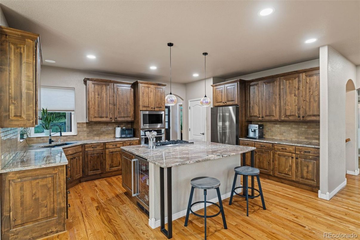 Interior, Kitchen, Pendant Lights, Recessed Lighting, Wood Texture Flooring