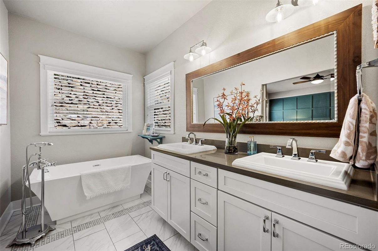 Bathroom, Dual Sink Vanities, Free Standing Baths, Interior, Marble