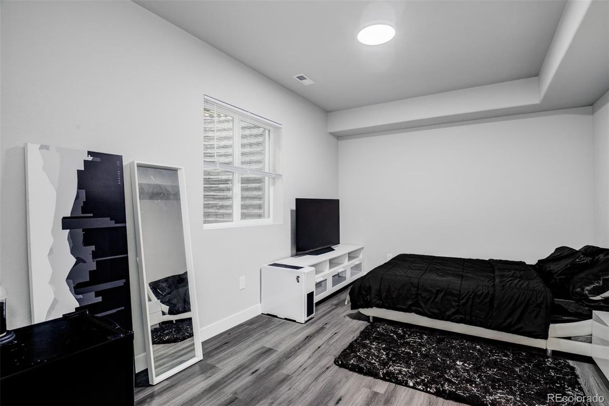 Bedroom, Interior, Recessed Lighting, Wood Texture Flooring
