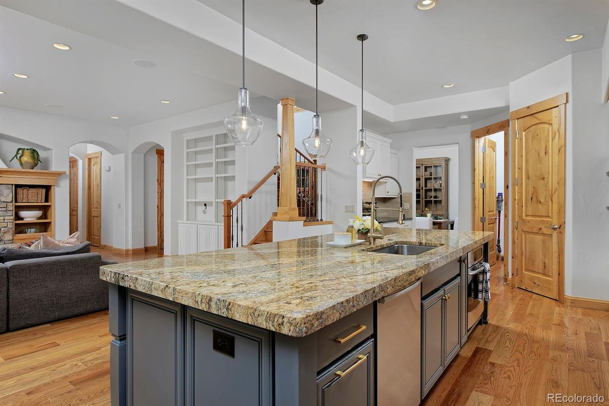 Interior, Kitchen, Pendant Lights, Recessed Lighting, Wood Texture Flooring