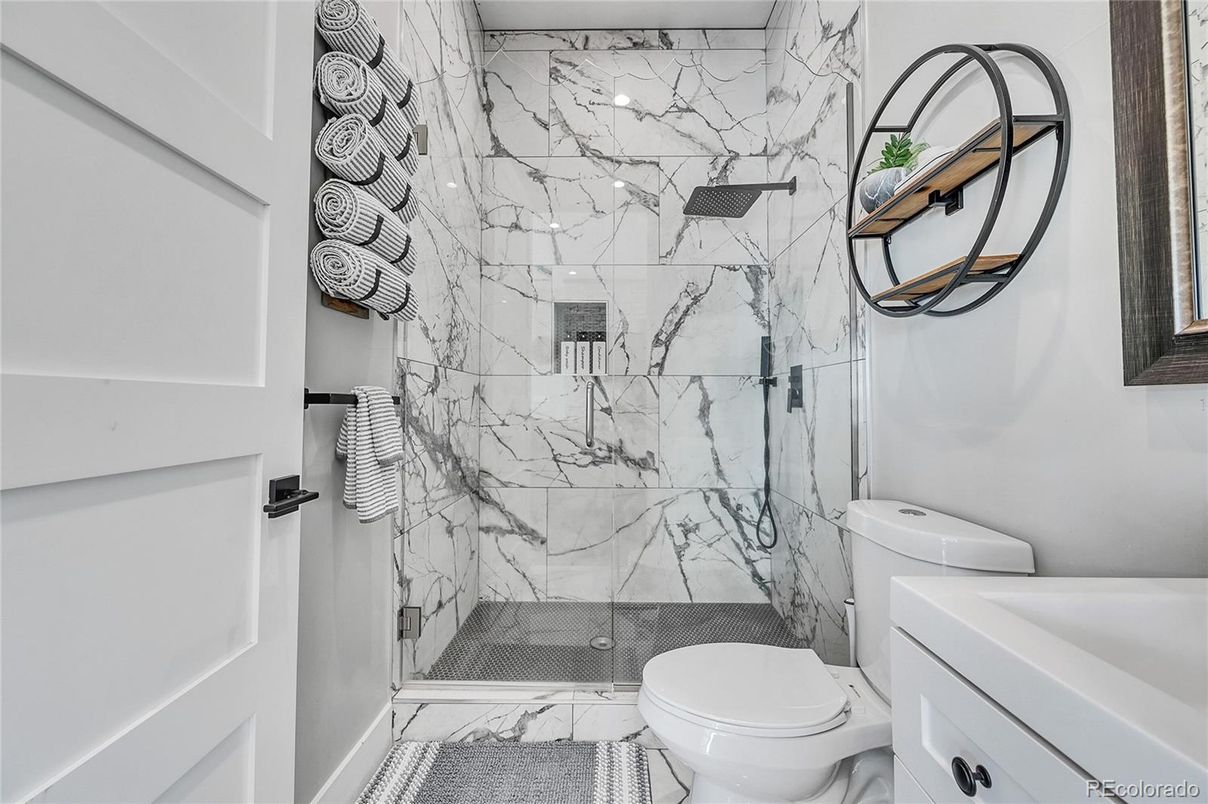 Bathroom, Glass Shower, Interior, Marble Walls