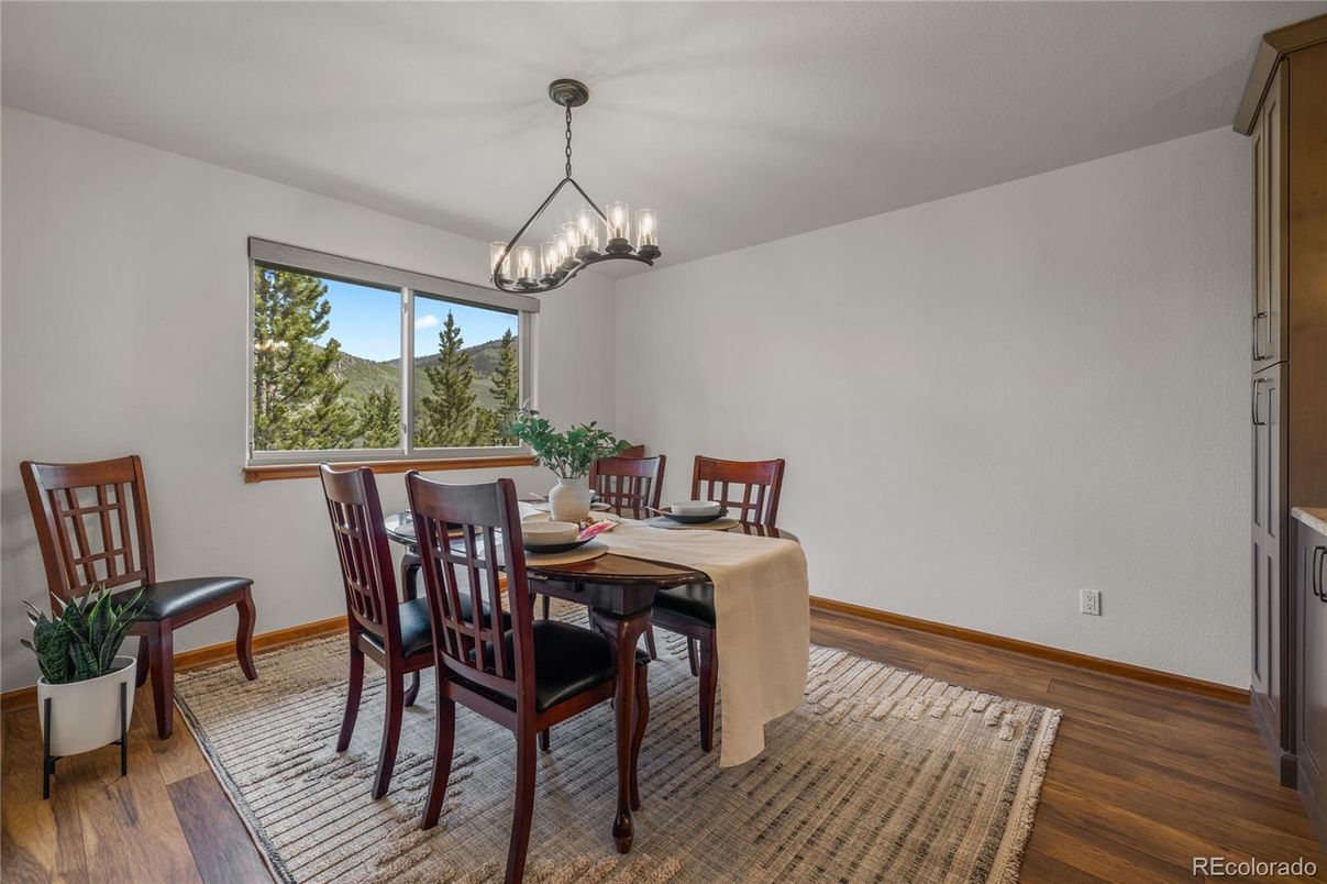 Chandelier, Dining room, Interior, Pendant Lights, Wood Texture Flooring