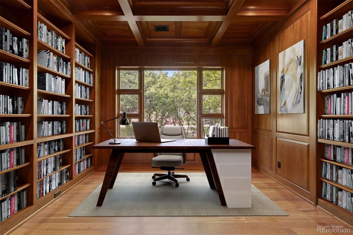 Home Office, Interior, Recessed Lighting, Wooden Beams, Wooden Ceilings, Wood Texture Flooring, Wooden Walls