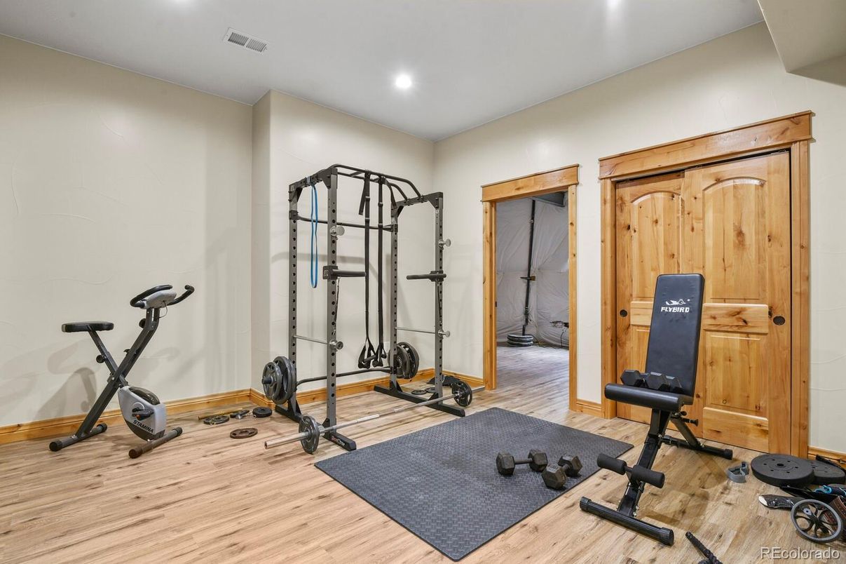 Fitness Equipment, Interior, Recessed Lighting, Wood Texture Flooring